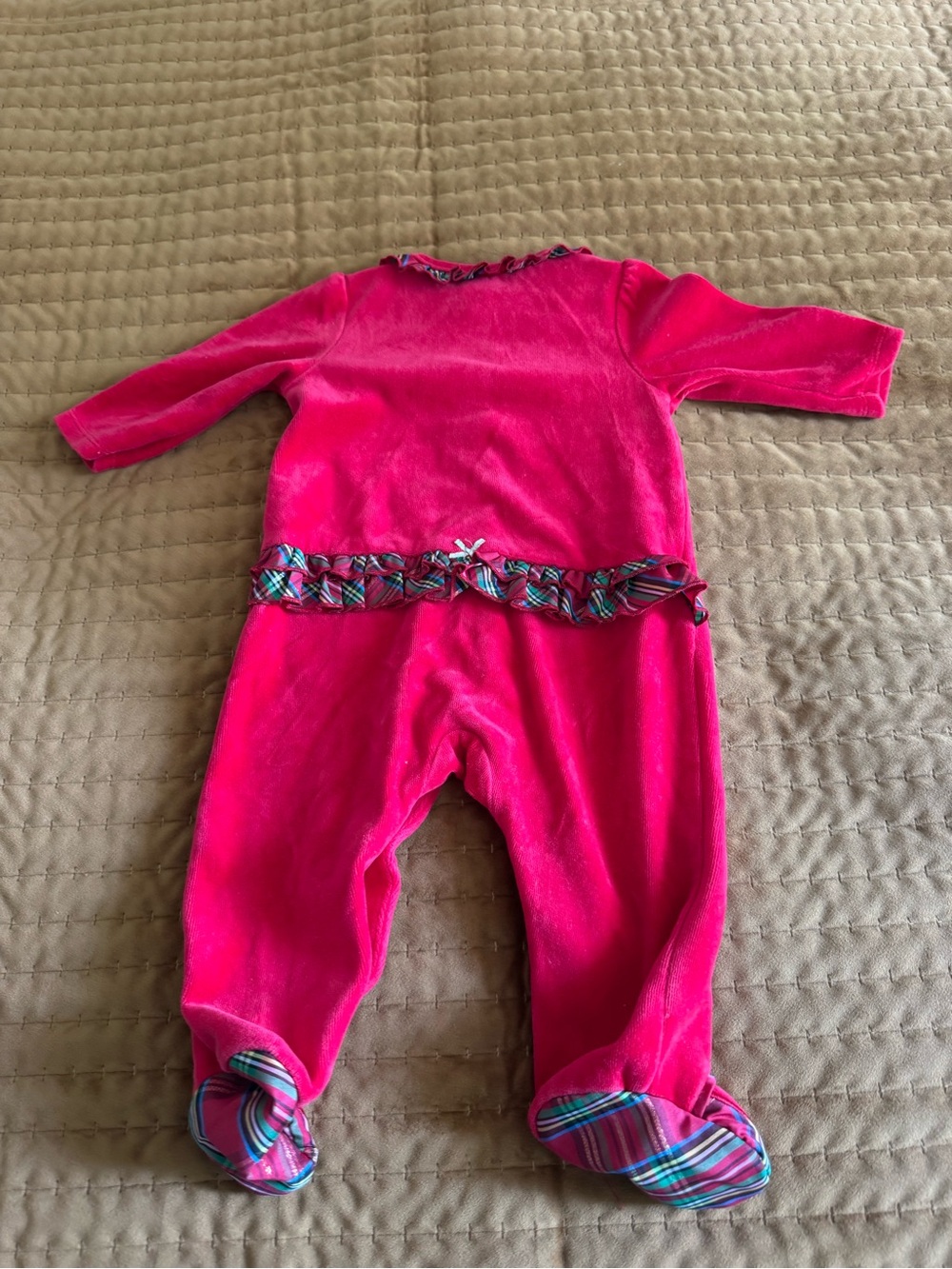 Carter's Bright Hot Pink Footed One-Piece with Plaid Trim